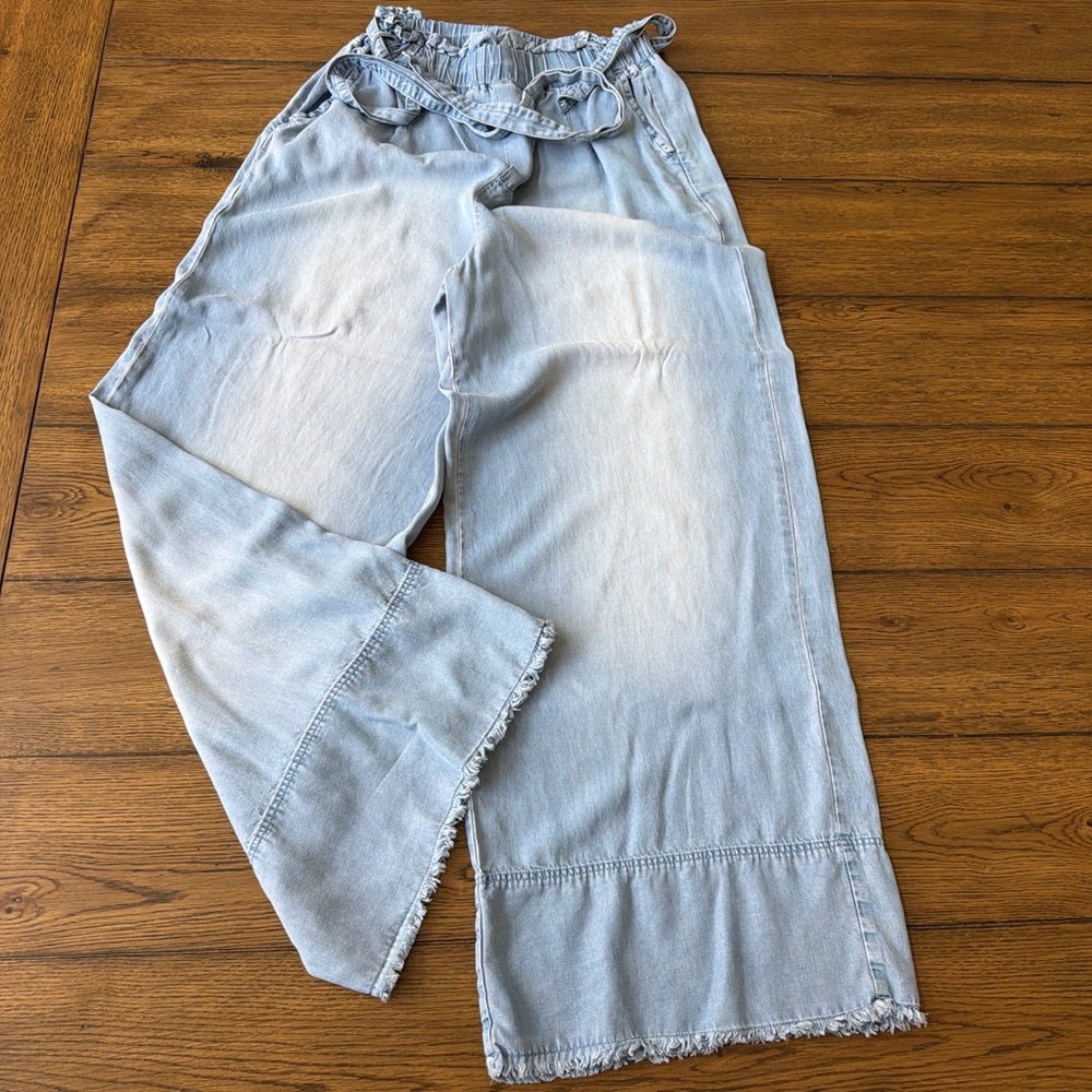 Zenana Outfitters Light Blue Elastic Ruffle Waist Pants